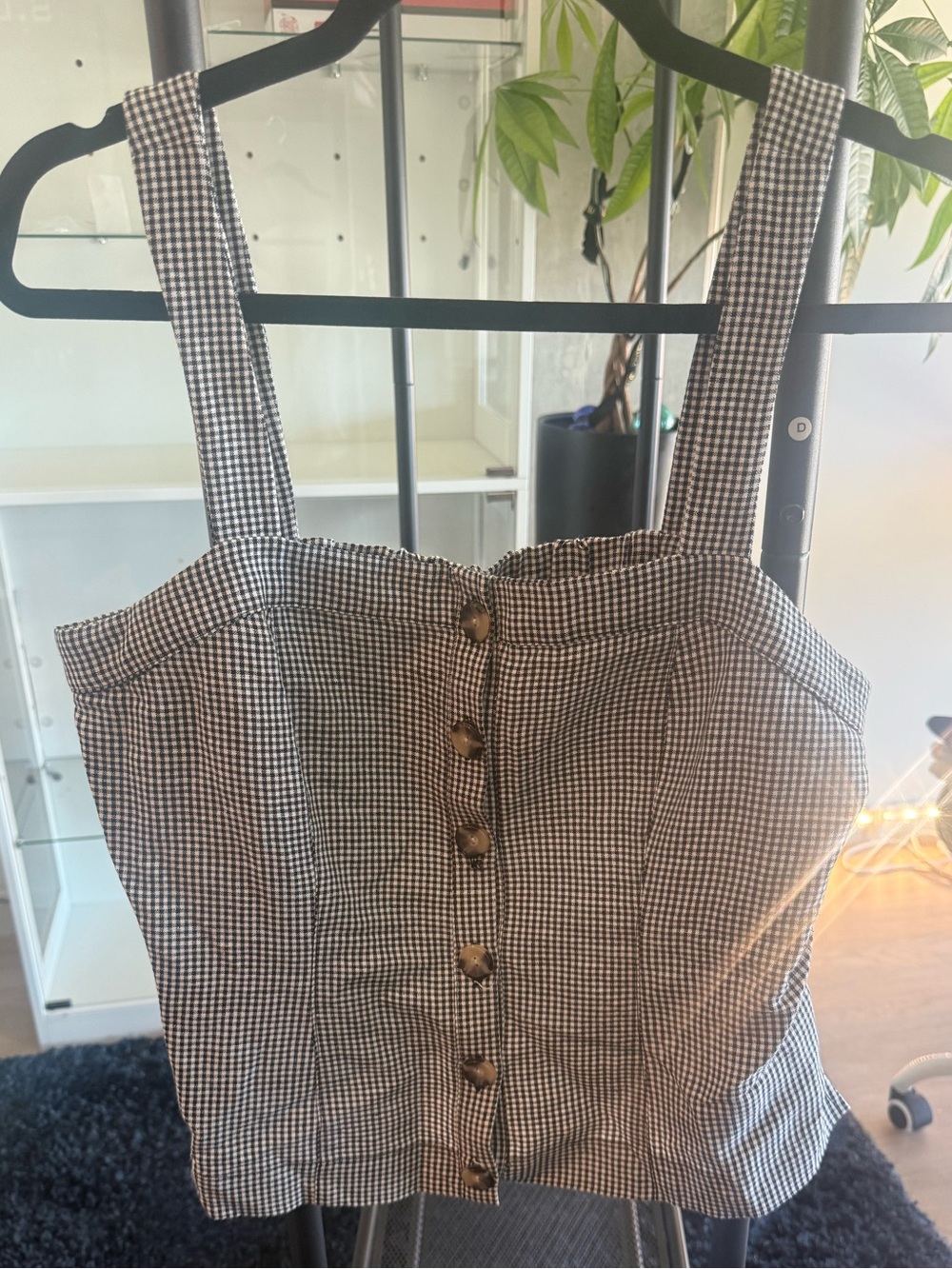 ANTONIO MELANI Black & White Gingham Button-Front Crop Top